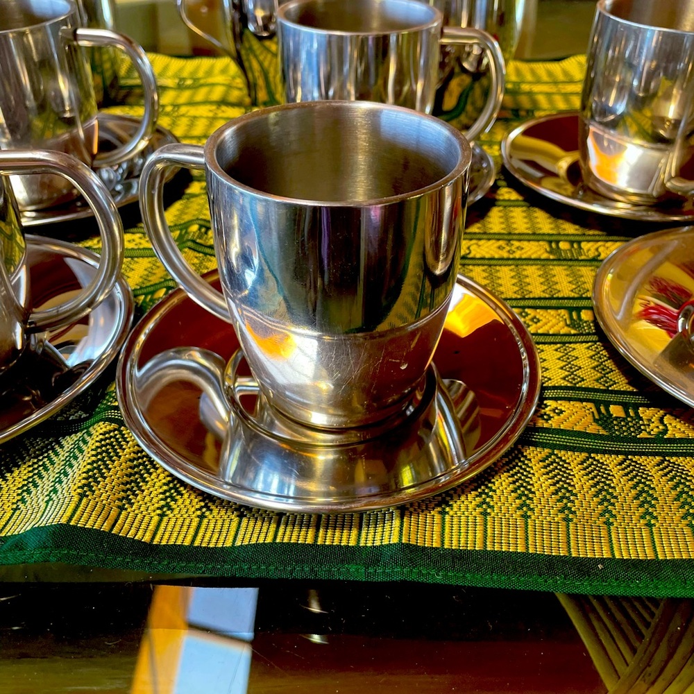 Stainless Steel coffee and espresso cops with saucers